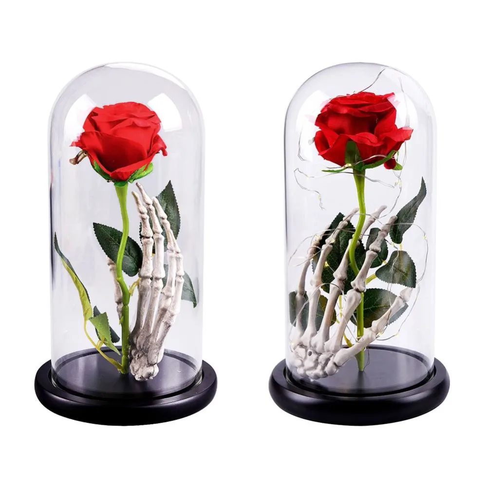 Wooden Base Glass Cover Micro Landscape Eternal Artificial Flower Skeleton Hand With Rose Glass Cover With Lamp
Wooden Base Glass Cover Micro Landscape Eternal Artificial Flower Skeleton Hand With Rose Glass Cover With Lamp