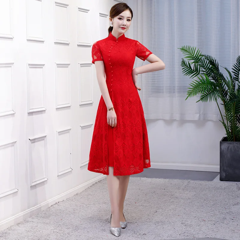 Stylish Womens Lace AO Dai Short Cheongsam 2019 Chinese style Knee Length Dress Ladies Qipao Slim Party Dresses Vestido S- 4XL
Stylish Womens Lace AO Dai Short Cheongsam 2019 Chinese style Knee Length Dress Ladies Qipao Slim Party Dresses Vestido S- 4XL