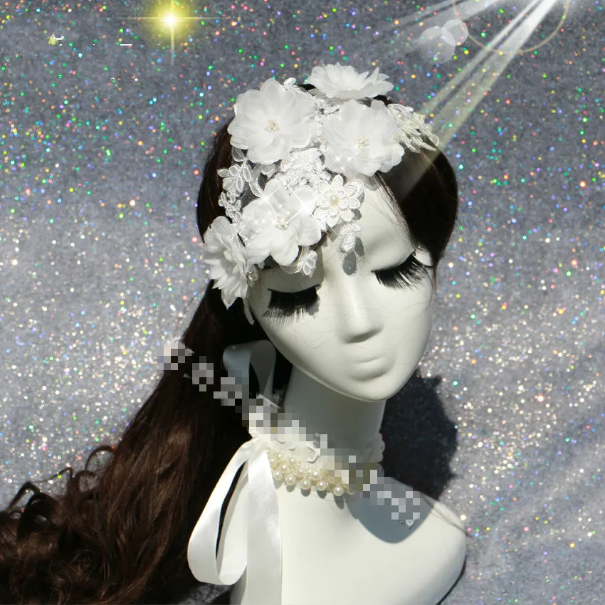 Handmade Headdress Flower White Rhinestone Lace Flowers Hair Ornaments Decorated
Handmade Headdress Flower White Rhinestone Lace Flowers Hair Ornaments Decorated