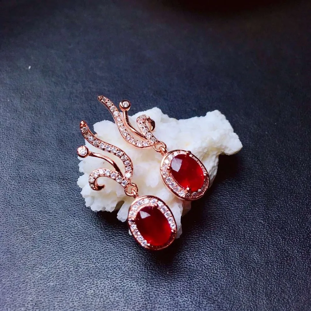 

Женские серьги-пусеты [MeiBaPJ], Серьги-пусеты из настоящего серебра 925 пробы с красным камнем прекрасный брелок ювелирные изделия для женщин