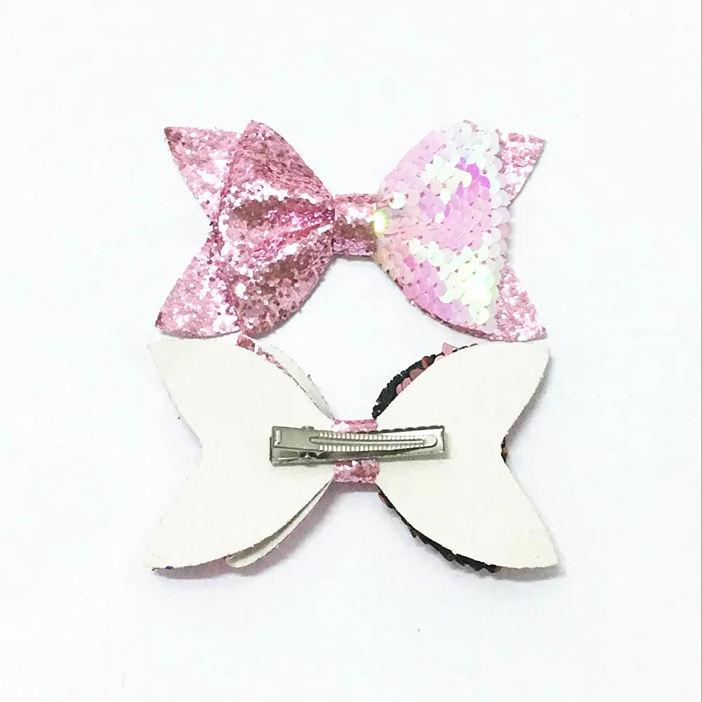 

30 pcs / lot , 4'' sequin Spangle bows with hair clip Half Glitter Half Sequin bowknot for girls Apperal hair Accessories DIY