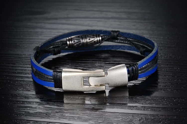 Синие мужские браслеты новый кожаный браслет и обручи оплетенные веревочные для