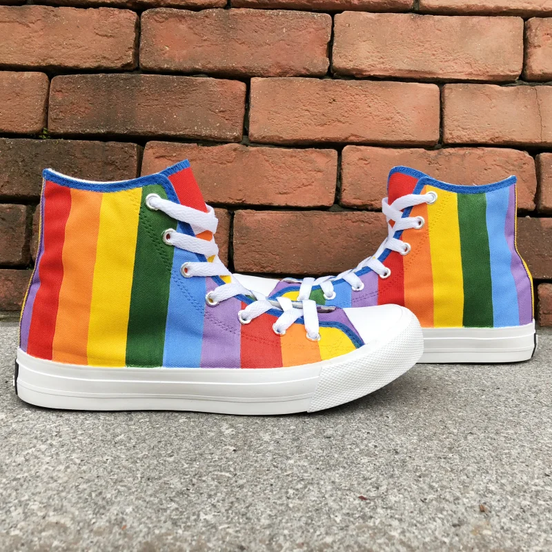 Wen Custom Design Rainbow Colorful Vertical Bar Hand Painted Shoes High Top Men Athletic Shoes Flats Women Canvas Sneaker
Wen Custom Design Rainbow Colorful Vertical Bar Hand Painted Shoes High Top Men Athletic Shoes Flats Women Canvas Sneaker