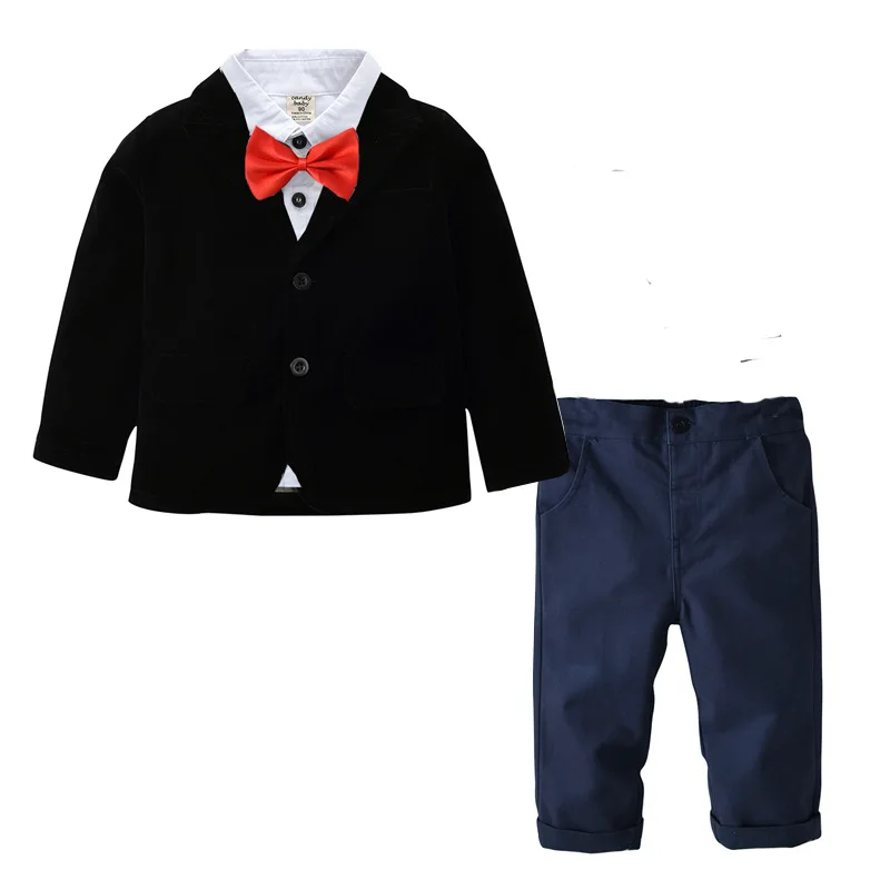 Autumn Kids Suits Blazers 2019 New Baby Boys Shirt Overalls Coat Tie Suit for Wedding Formal Wear Cotton Children Clothing|Блейзеры| |