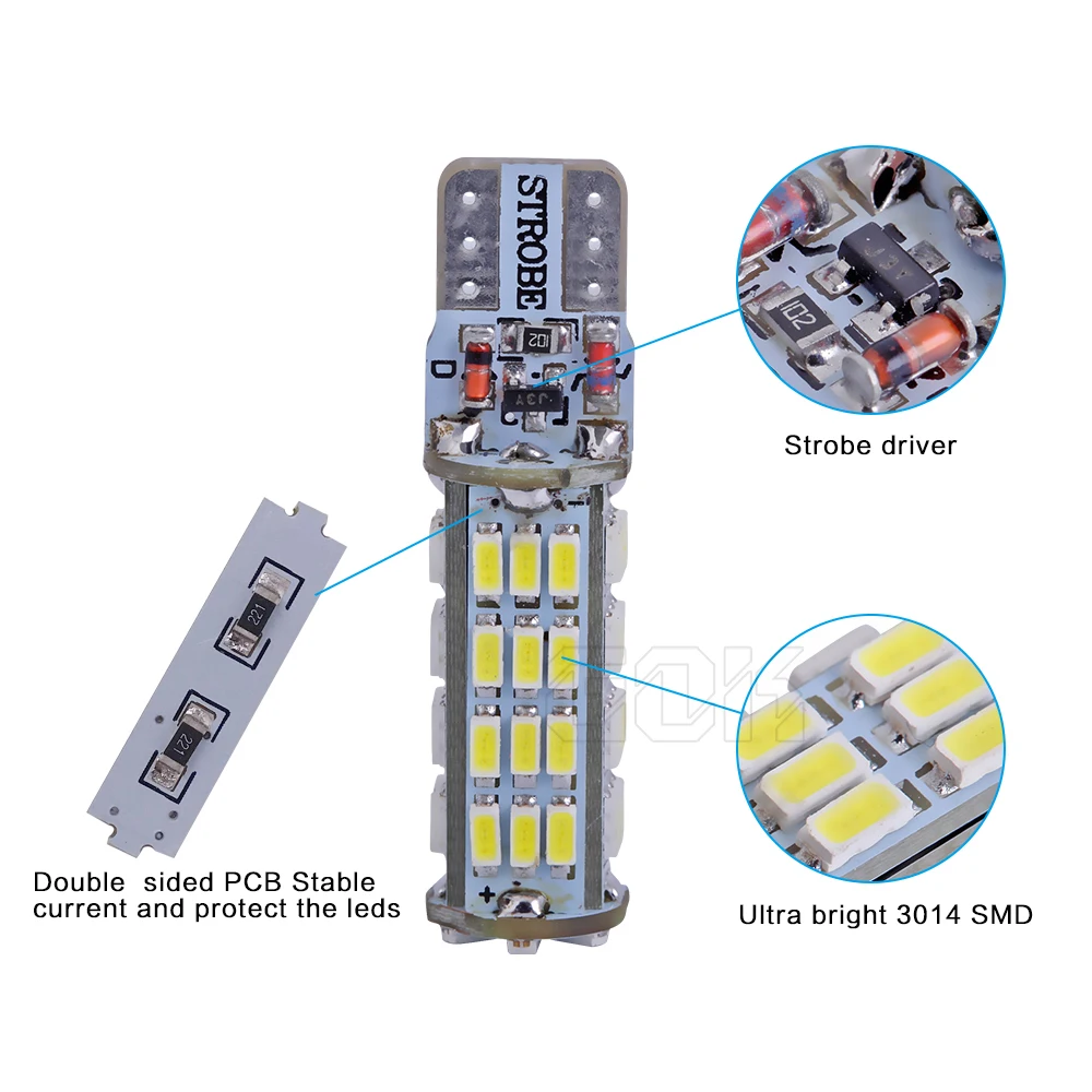 2 шт./лот T10 светодиодная стробоскопическая вспышка ing 194 W5W 54led 3014 SMD t10 led стойкий