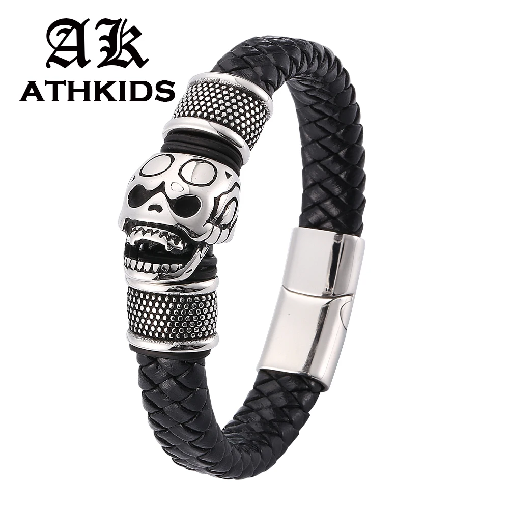 Punk Style Men Bangle Stainless Steel Skull Head Charms Trendy Male Bracelet Black Braided Leather Bracelets Wrist Band PD0069
Punk Style Men Bangle Stainless Steel Skull Head Charms Trendy Male Bracelet Black Braided Leather Bracelets Wrist Band PD0069