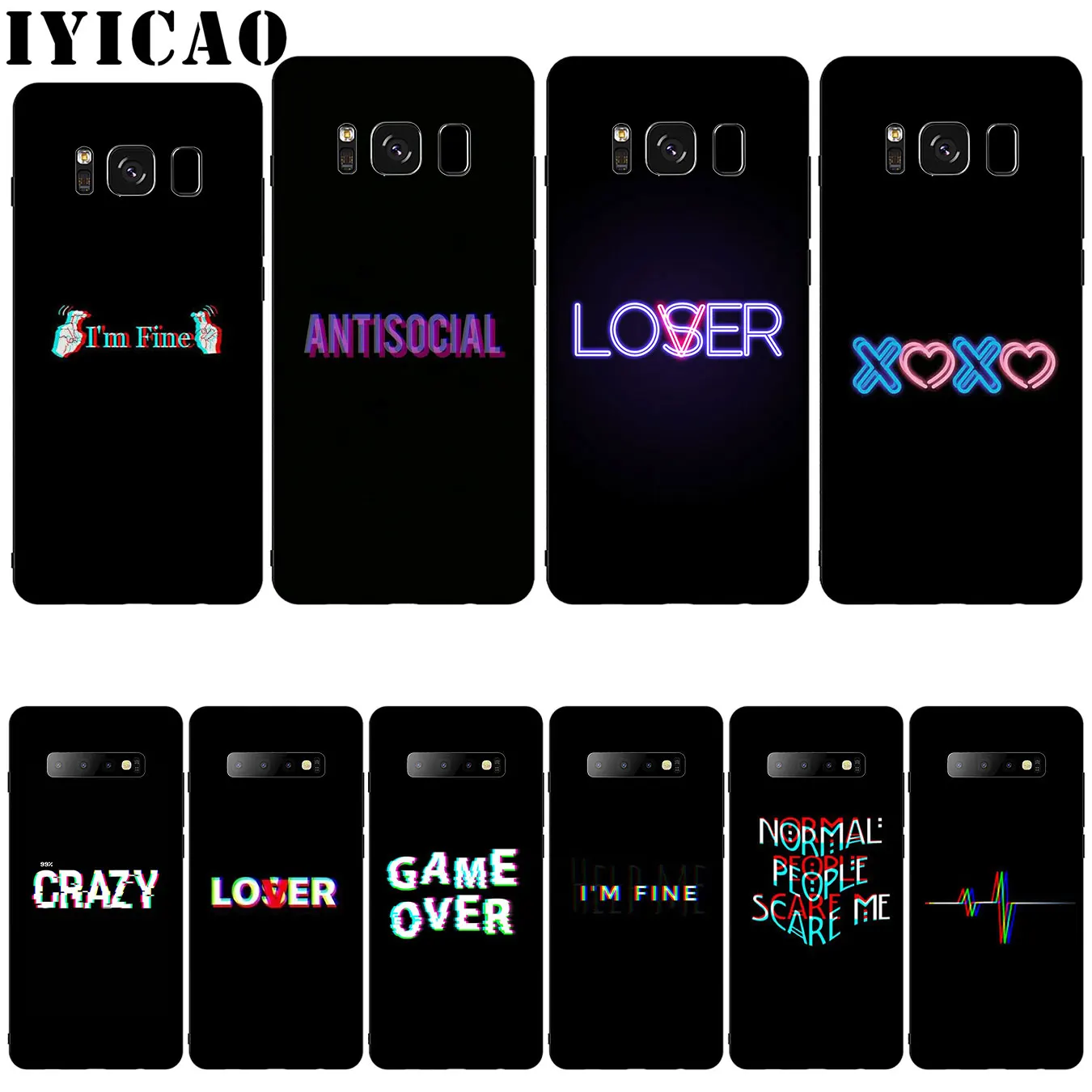 Цветной текст на черном фоне силиконовый мягкий чехол для телефона Samsung Galaxy S20 S10 S9