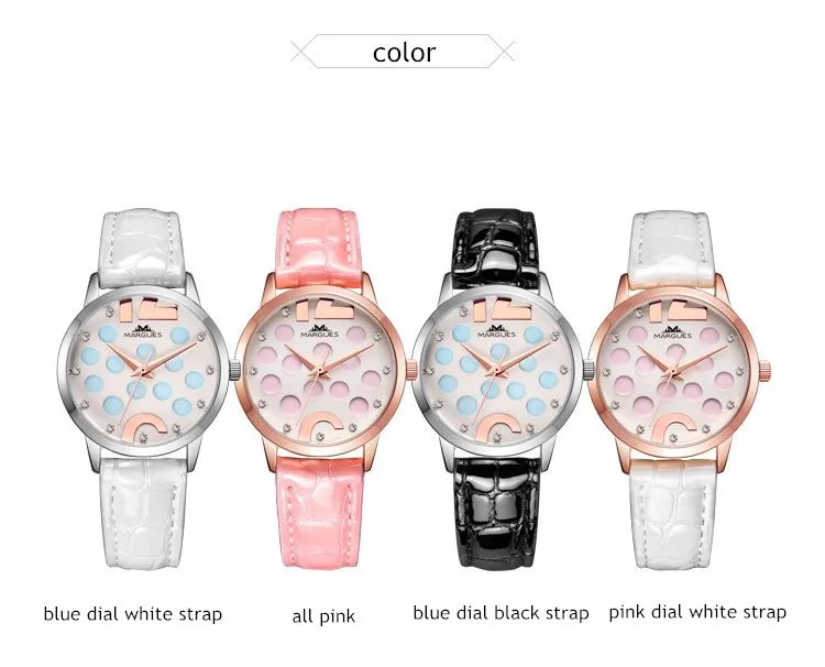 Women Watches MARGUES brand Quartz watch pretty Diamond Sweet polka dot dial fashion watches casual leather strap girl clock 043
Women Watches MARGUES brand Quartz watch pretty Diamond Sweet polka dot dial fashion watches casual leather strap girl clock 043