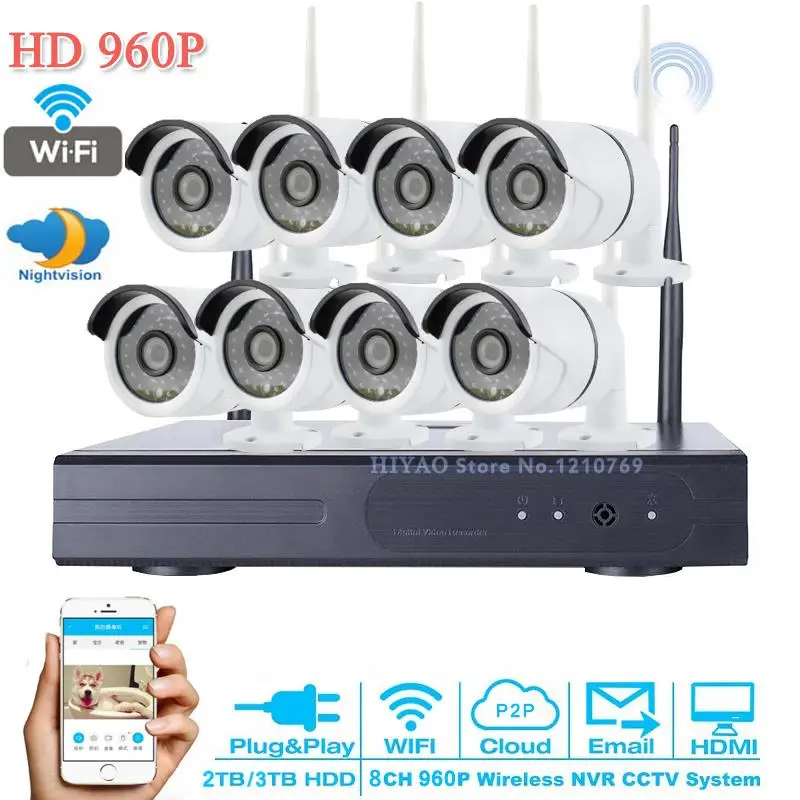 P2P 960 P CCTV Камера Системы 8CH NVR 3 ТБ HDD Открытый HD инфракрасный безопасности