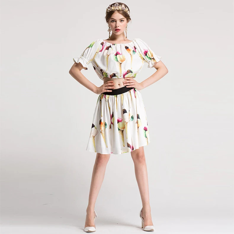 Customized 2017 Women's Elegant 2 Piece Set Off The Shoulder Slash Neck Ice Cream Printed Tops + Casual A-Line Short Skirt Suit
Customized 2017 Women's Elegant 2 Piece Set Off The Shoulder Slash Neck Ice Cream Printed Tops + Casual A-Line Short Skirt Suit