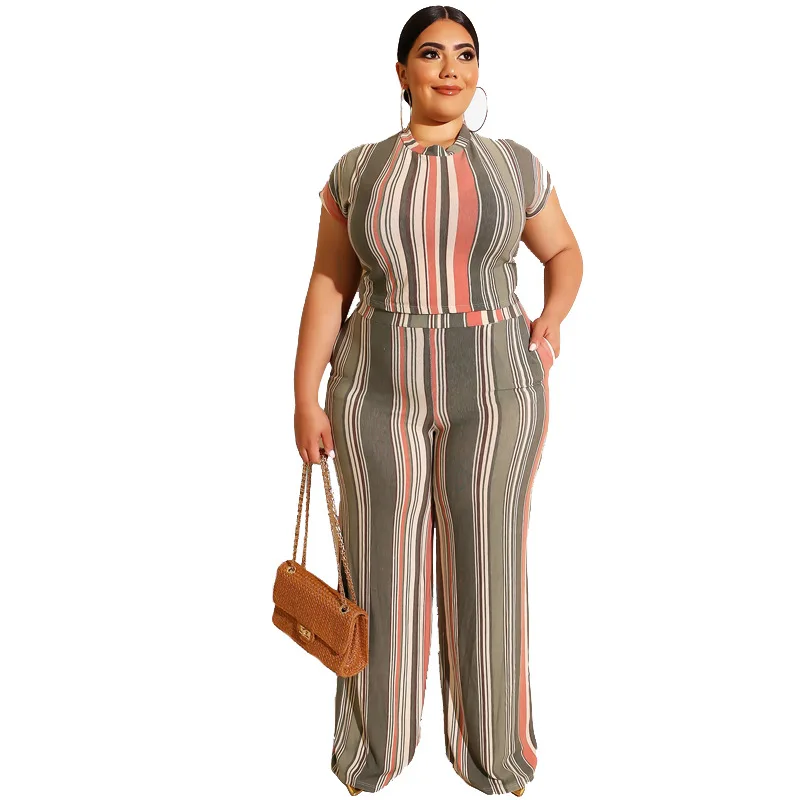 Echoine Summer Casual O Neck Short Sleeve Striped Top And Long Wide Leg Pants 2 Two Piece Set Women Office Plus Szie 5XL Outfit
Echoine Summer Casual O Neck Short Sleeve Striped Top And Long Wide Leg Pants 2 Two Piece Set Women Office Plus Szie 5XL Outfit
