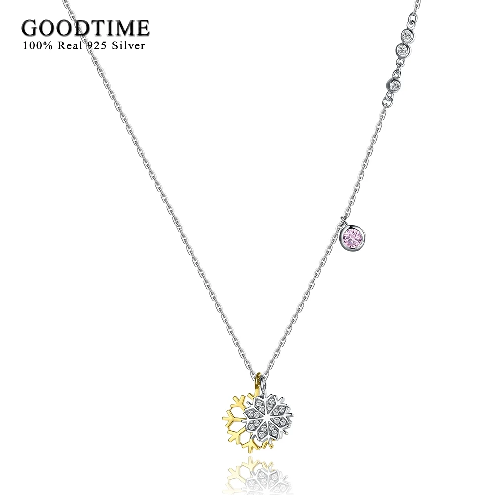 Real 925 Sterling Silver Women Necklace Fine Jewelry Two Color Double Snow Pendant Necklaces Collares Lovers' Gift N0410
Real 925 Sterling Silver Women Necklace Fine Jewelry Two Color Double Snow Pendant Necklaces Collares Lovers' Gift N0410