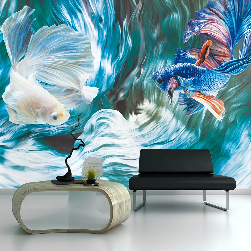 Custom wallpaper 3D creative blue white Siamese fighting fish painting living room wall - healthy silk waterproof material
Custom wallpaper 3D creative blue white Siamese fighting fish painting living room wall - healthy silk waterproof material