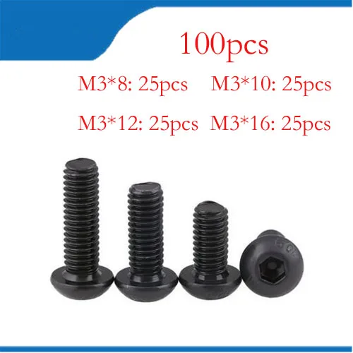 Free Shipping 100pcs m3 bolts M3x8/10/12/16 Half round pan head black grade 10.9 carbon Steel Hex Socket Head Cap Screw
Free Shipping 100pcs m3 bolts M3x8/10/12/16 Half round pan head black grade 10.9 carbon Steel Hex Socket Head Cap Screw