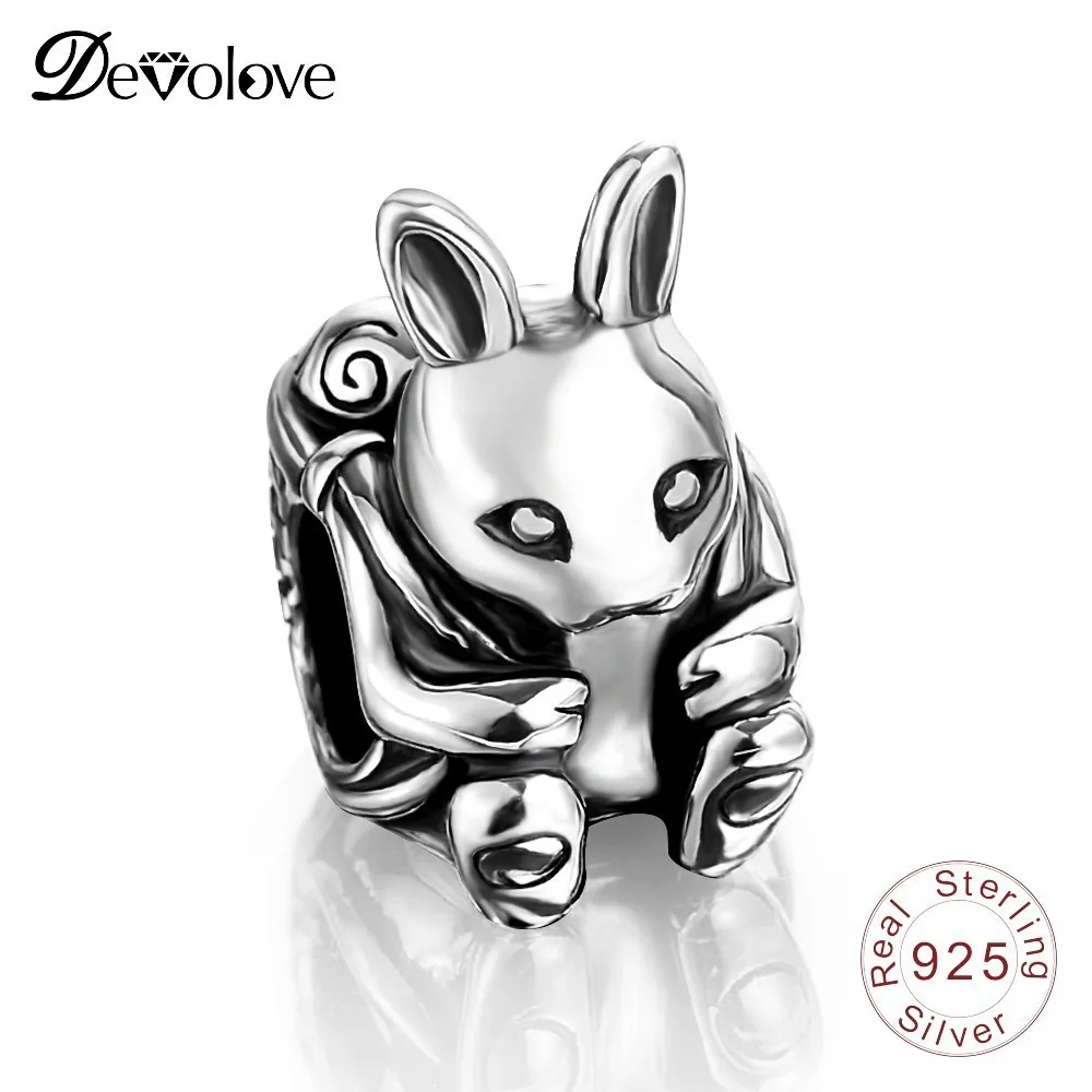 Devolove милый Rabbite Шарм Античная 925 пробы серебряные шарики Fit оригинальный браслет