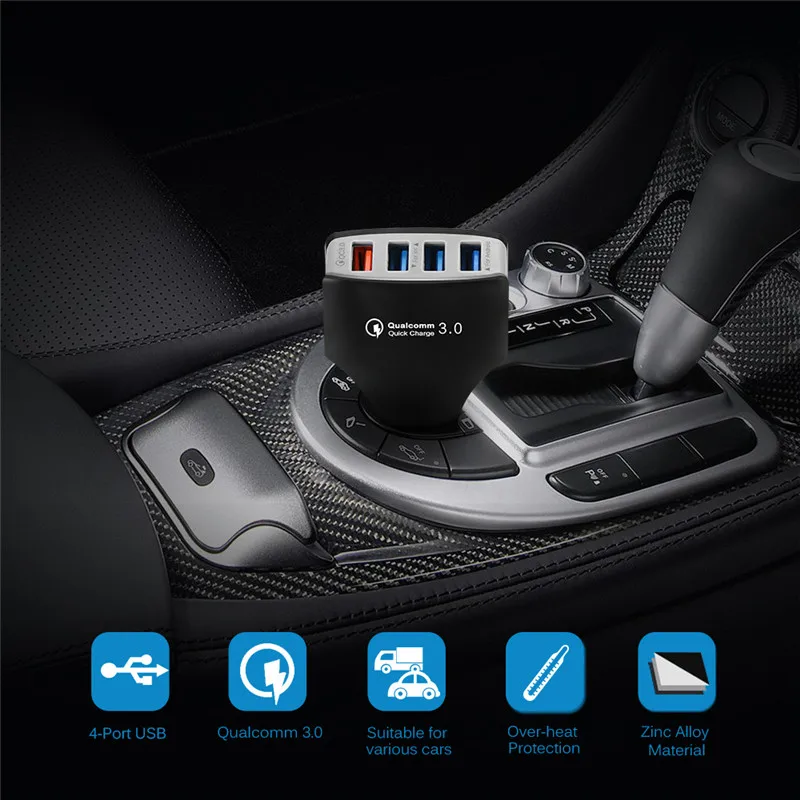 QC3.0 Car Charger Mobile Phone Car Charger 4 Ports USB Car Charger Adapter For iPhone Samsung Huawei Phones
QC3.0 Car Charger Mobile Phone Car Charger 4 Ports USB Car Charger Adapter For iPhone Samsung Huawei Phones