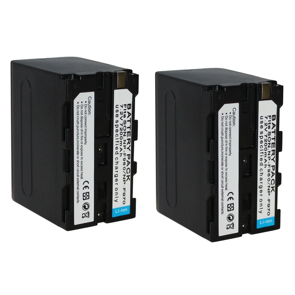 Аккумуляторная батарея 2 шт. 7200 мАч NP F970 NPF970 батарейки для камеры SONY MC1500C 190P 198P F950