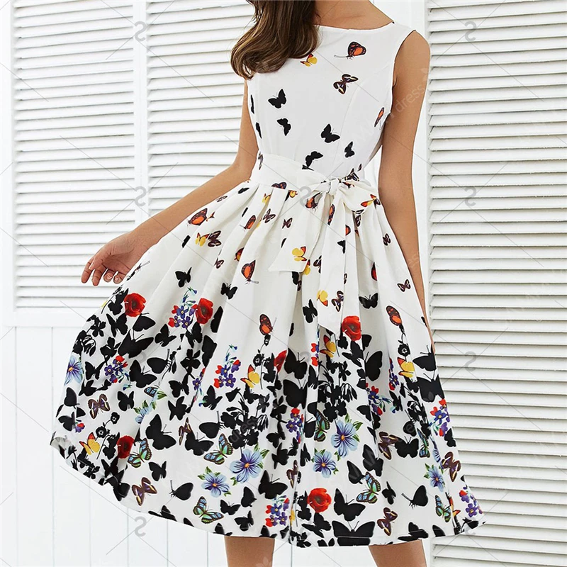 Women Fashion Dress Summer Butterfly Pleat Swing Sleeveless Dresses Retro Floral Printing Evening Party Dress Ladies Ball Gown
Women Fashion Dress Summer Butterfly Pleat Swing Sleeveless Dresses Retro Floral Printing Evening Party Dress Ladies Ball Gown