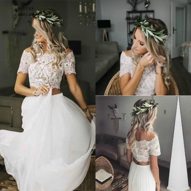 Arabic Sexy Cheap Wedding Dress 2020 Two Pieces Boho Short Sleeves Chiffon Flowing Bohemian Beach Dresses Crop Tops Plus Size
Arabic Sexy Cheap Wedding Dress 2020 Two Pieces Boho Short Sleeves Chiffon Flowing Bohemian Beach Dresses Crop Tops Plus Size