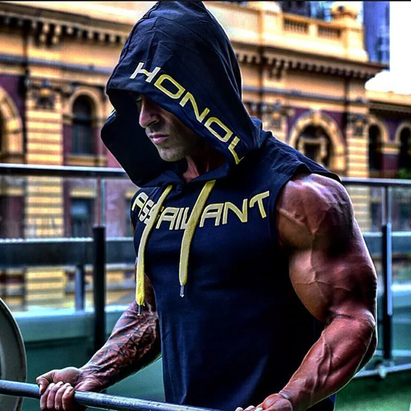 High Quality Gyms 2019 New Stretchy Sleeveless Shirt Casual Fashion Hooded Tank Top Men summer Fitted Slim Clothing Brand
High Quality Gyms 2019 New Stretchy Sleeveless Shirt Casual Fashion Hooded Tank Top Men summer Fitted Slim Clothing Brand