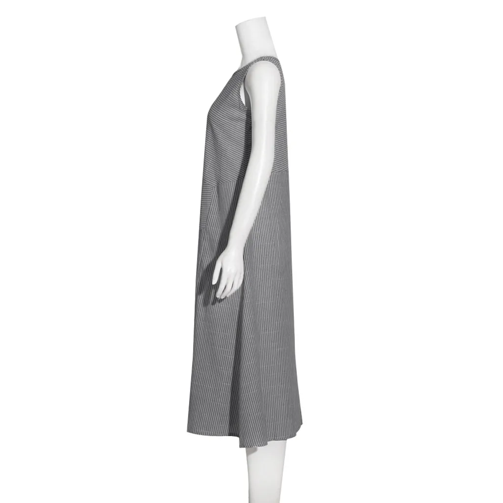 Women's dress casual striped dress sleeveless dress round neck linen pocket long dress fashion summer beach T527
Women's dress casual striped dress sleeveless dress round neck linen pocket long dress fashion summer beach T527