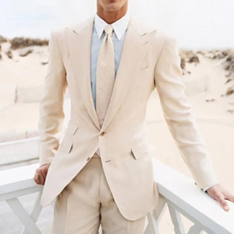 New Fashion Beach Beige Men Suits Cheap Two Pieces Groomsmen Wear Peaked Lapel Two Button Wedding Suits (Jacket+Pants)
New Fashion Beach Beige Men Suits Cheap Two Pieces Groomsmen Wear Peaked Lapel Two Button Wedding Suits (Jacket+Pants)