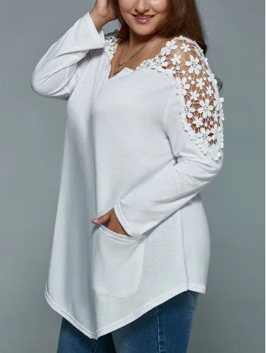 New Plus Size Woman T-shirt Spring Autumn Lace Long Sleeve Female T-shirt V-neck Casual Loose Woman Tees
New Plus Size Woman T-shirt Spring Autumn Lace Long Sleeve Female T-shirt V-neck Casual Loose Woman Tees