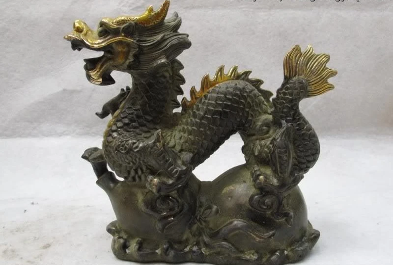 

Китайский народный классический бронзовый медный позолоченный фэн-шуй Лаки Тыква Дракон Статуя