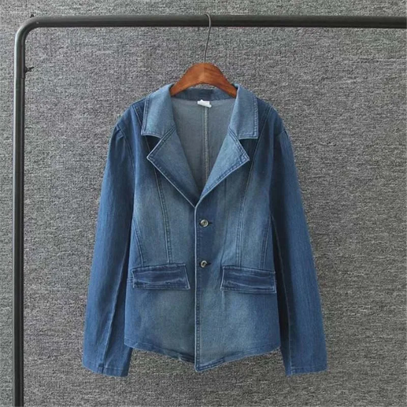 Джинсовая куртка Женское пальто свободные джинсы плюс размер 5XL 2018 новая осенне зимняя с отложным