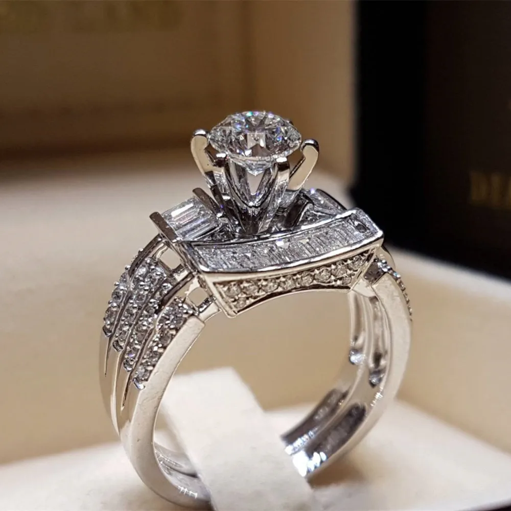 Women Wedding Rings Jewelry Crystal Zircon silver plated Bridal Sets Engagement Rings For Women Party Ring Size 6,7,8,9,10
Women Wedding Rings Jewelry Crystal Zircon silver plated Bridal Sets Engagement Rings For Women Party Ring Size 6,7,8,9,10