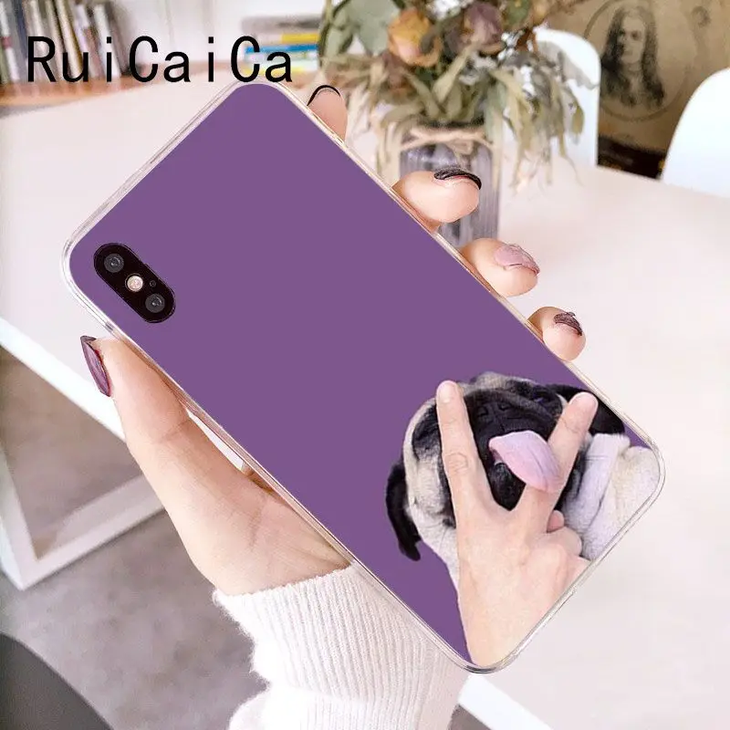 RuiCaiCa животное милый Мопс Собака Coque Оболочка Чехол для телефона iPhone 8 7 6 6S Plus X XS MAX 5