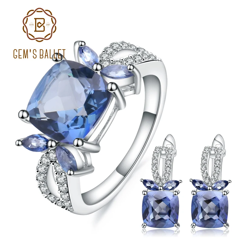 GEM'S BALLET Natural Geometric Iolite Blue Mystic Quartz Jewelry Sets For Women Genuine 925 Sterling Silver Earrings Ring Set
GEM'S BALLET Natural Geometric Iolite Blue Mystic Quartz Jewelry Sets For Women Genuine 925 Sterling Silver Earrings Ring Set