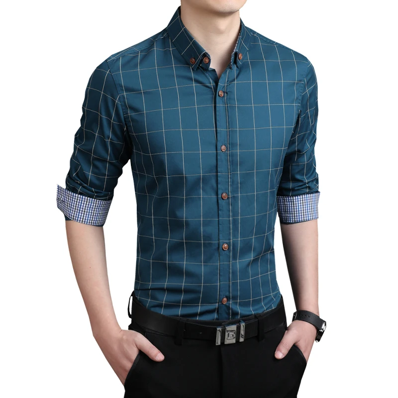 2018 Plaid Shirts Men Casual Long Sleeve Mens Dress Fashion Man Plus size 3XL 4XL 5XL N-5 | Мужская одежда