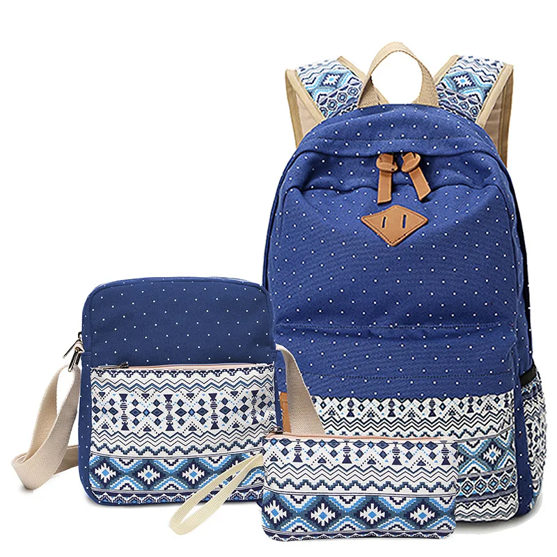 Dot Canvas Printing Backpack Women School Back Bags for Teenage Girls Cute Black Set Travel Backpacks Female Bagpack Rucksack | Багаж и