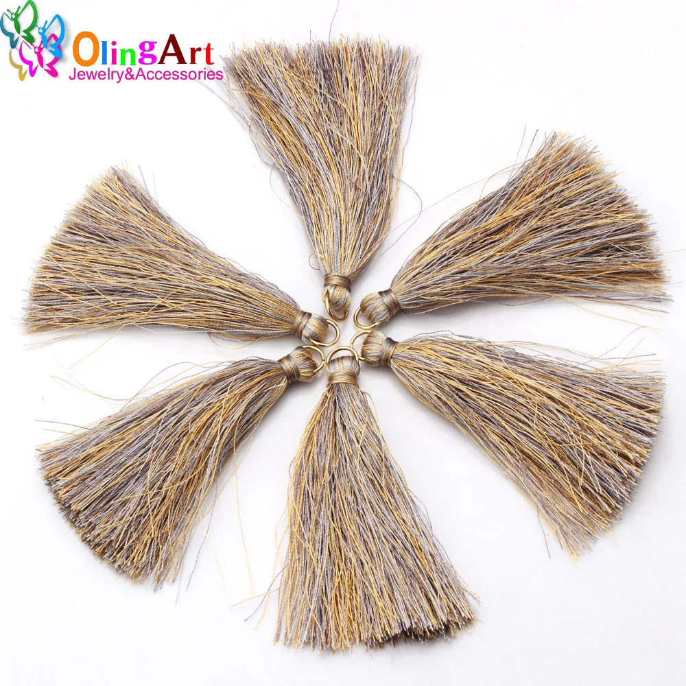 OlingArt 75mm 6pcs/lot KC gold Jump ring nylon silk tassels Mixed color embroidery thread DIY Necklace Earrings Jewelry making
OlingArt 75mm 6pcs/lot KC gold Jump ring nylon silk tassels Mixed color embroidery thread DIY Necklace Earrings Jewelry making