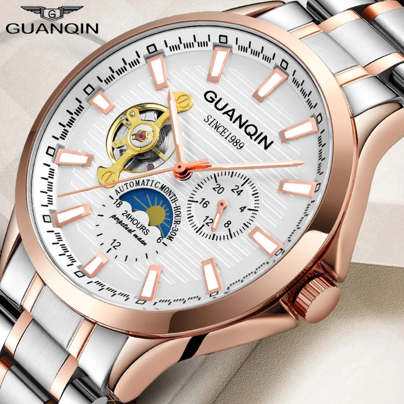

GUANQIN 2019 men's watch top brand luxury Automatic business clock men Tourbillon waterproof Mechanical watch relogio masculino