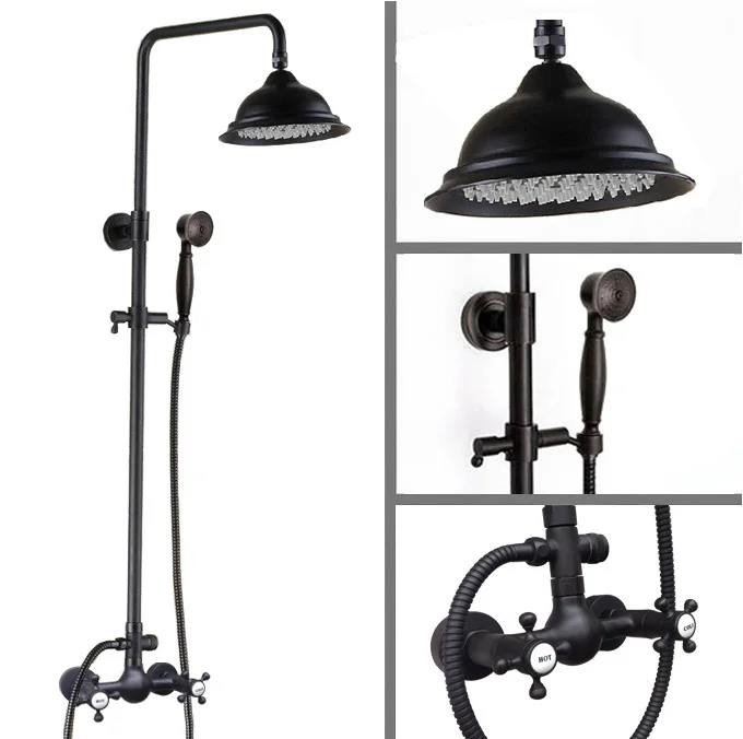 Black Oil Rubbed Brass Dual Cross Handles Bathroom 8 Inch Round Rain Shower Faucet Set Bath Mixer Tap Hand Shower mrs492
Black Oil Rubbed Brass Dual Cross Handles Bathroom 8 Inch Round Rain Shower Faucet Set Bath Mixer Tap Hand Shower mrs492