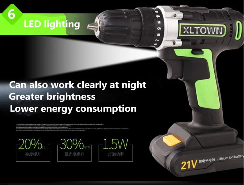 XLTOWN 21v cordless electric screwdriver with a box rechargeable lithium battery household Multifunctional drill | Инструменты