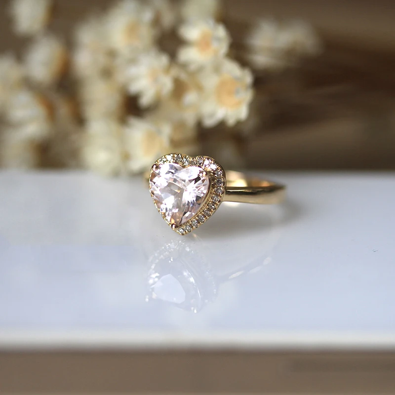 DUPUY Heart Engagement Ring 8mm 1.7ct Heart-Shaped Morganite Ring Fashion Heart-Shaped Women'S Diamond Engagement Ring D180082