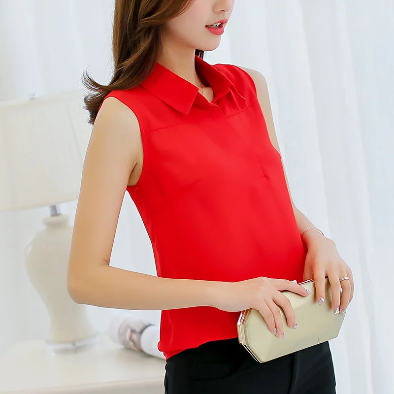 women white red chiffon blouse casual turn down collar sleeveless shirt summer autumn female tops
women white red chiffon blouse casual turn down collar sleeveless shirt summer autumn female tops