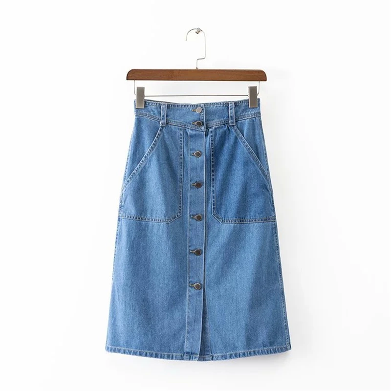Nice New Spring And Summer Large Pocket Denim Skirt Single Breasted A-line England Style Women Jeans Skirt A555
Nice New Spring And Summer Large Pocket Denim Skirt Single Breasted A-line England Style Women Jeans Skirt A555