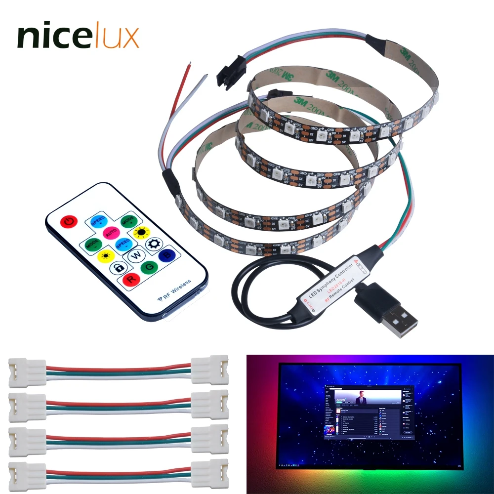 Dream Color LED TV Backlight WS2812B, Addressable Pixel Strip IC Control RGB Chasing Lighting with USB 5V Controller and Remote
Dream Color LED TV Backlight WS2812B, Addressable Pixel Strip IC Control RGB Chasing Lighting with USB 5V Controller and Remote