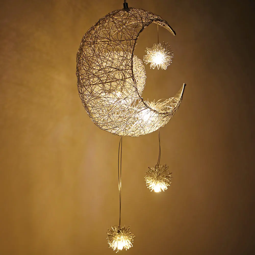 Moon Star LED Pendant Lamp Chandelier Ceiling Light Kids Children Bedroom Decoration Hanging lustre люстра потолочная | Лампы и
