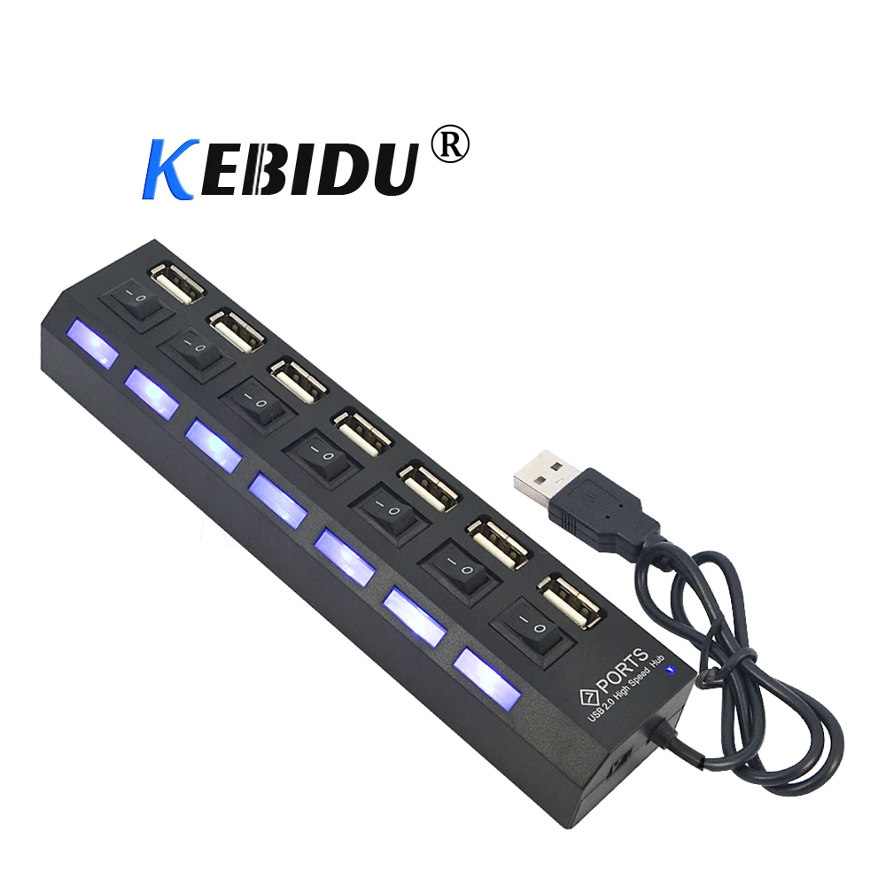 Usb хаб Kebidu 4 / 7 портов USB 2 0 мульти сплиттер с выключателем вкл./выкл. 480 Мбит/с для