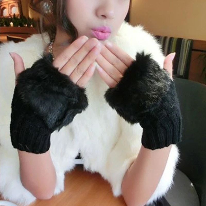 1 пара модных женских зимних вязаных перчаток теплые шерстяные однотонные милые