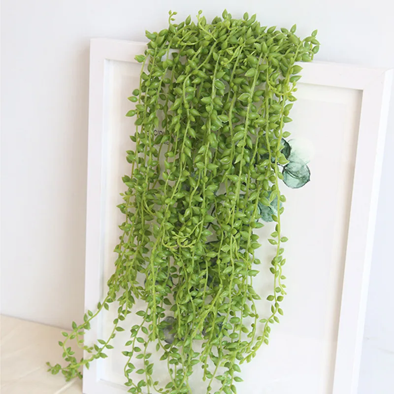 

78cm Artificial Succulents Pearls Fleshy Green Vine Flowers Wall Decorations for Home Fake Flower Lover Tears Artificial Plants