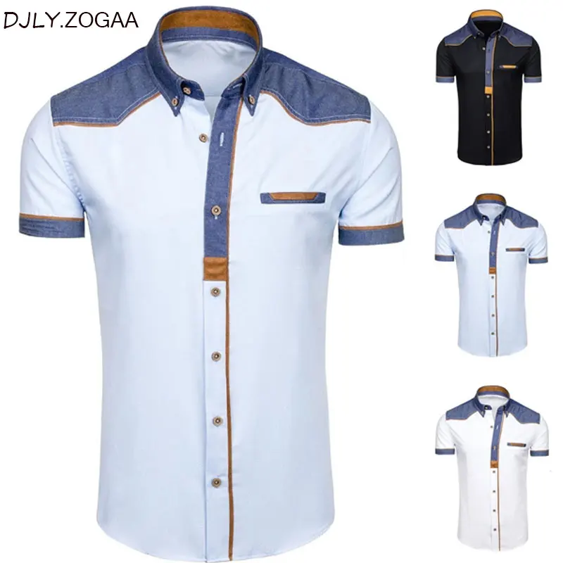 Мужская джинсовая рубашка с коротким рукавом ZOGAA Повседневная летняя одежда