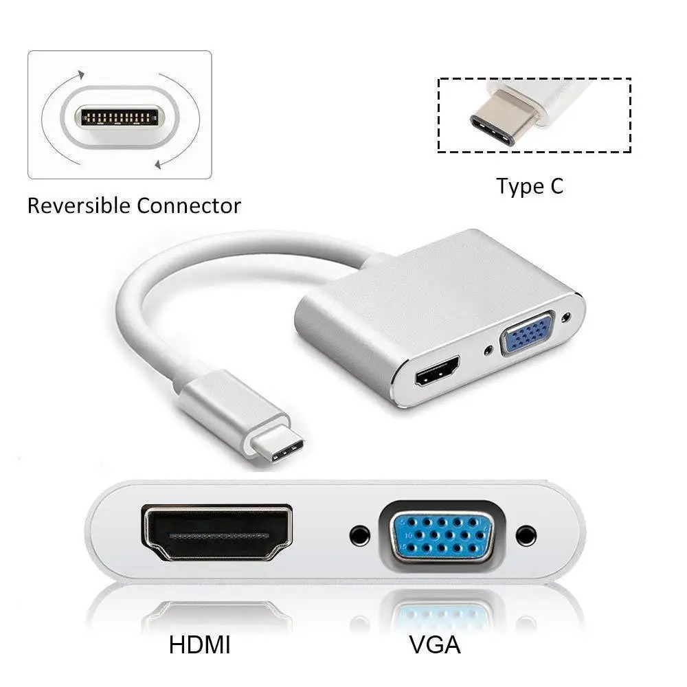 Type-C to 4K HDMI +VGA Port Aluminum USB-C Adapter Converter for MacBook Samsung
Type-C to 4K HDMI +VGA Port Aluminum USB-C Adapter Converter for MacBook Samsung