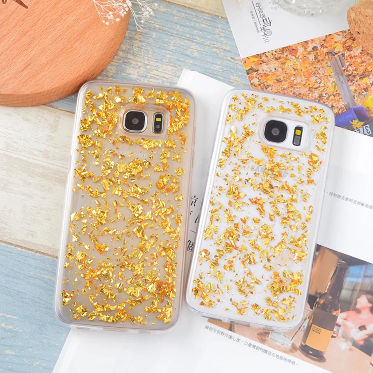 Мягкие силиконовые чехлы из золотистой фольги с блестками для Samsung Galxay S5/S6/S6 Edge/S7/S7