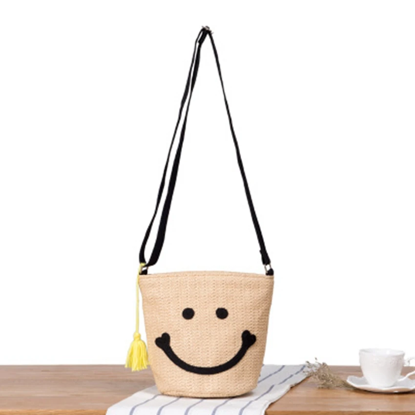 British style new straw bag cute sweet smile fringe vacation beach bag woven bucket handbag
British style new straw bag cute sweet smile fringe vacation beach bag woven bucket handbag